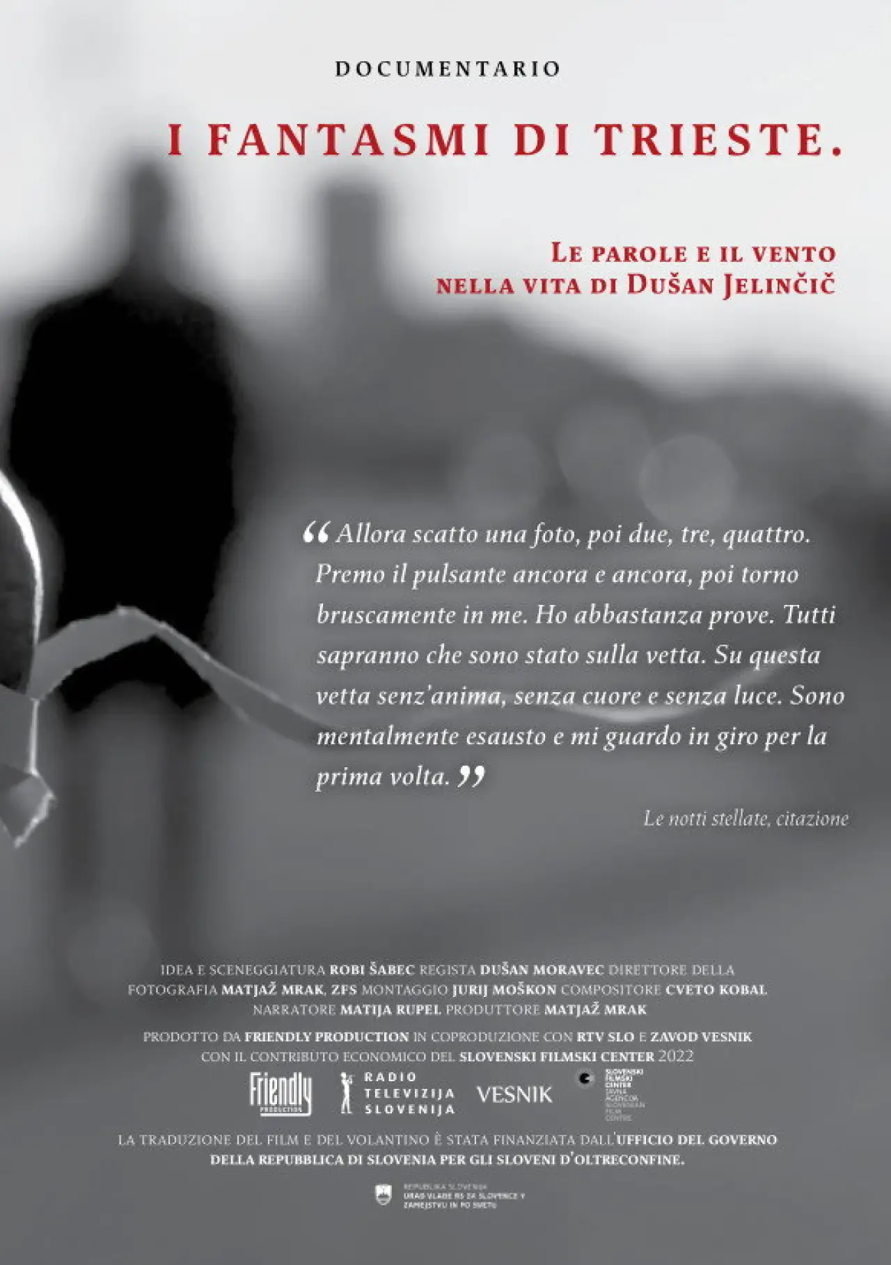 Plakat filmowy "Tržaške prikazni, O besedah in vetru v življenju Dušana Jelinčiča"
