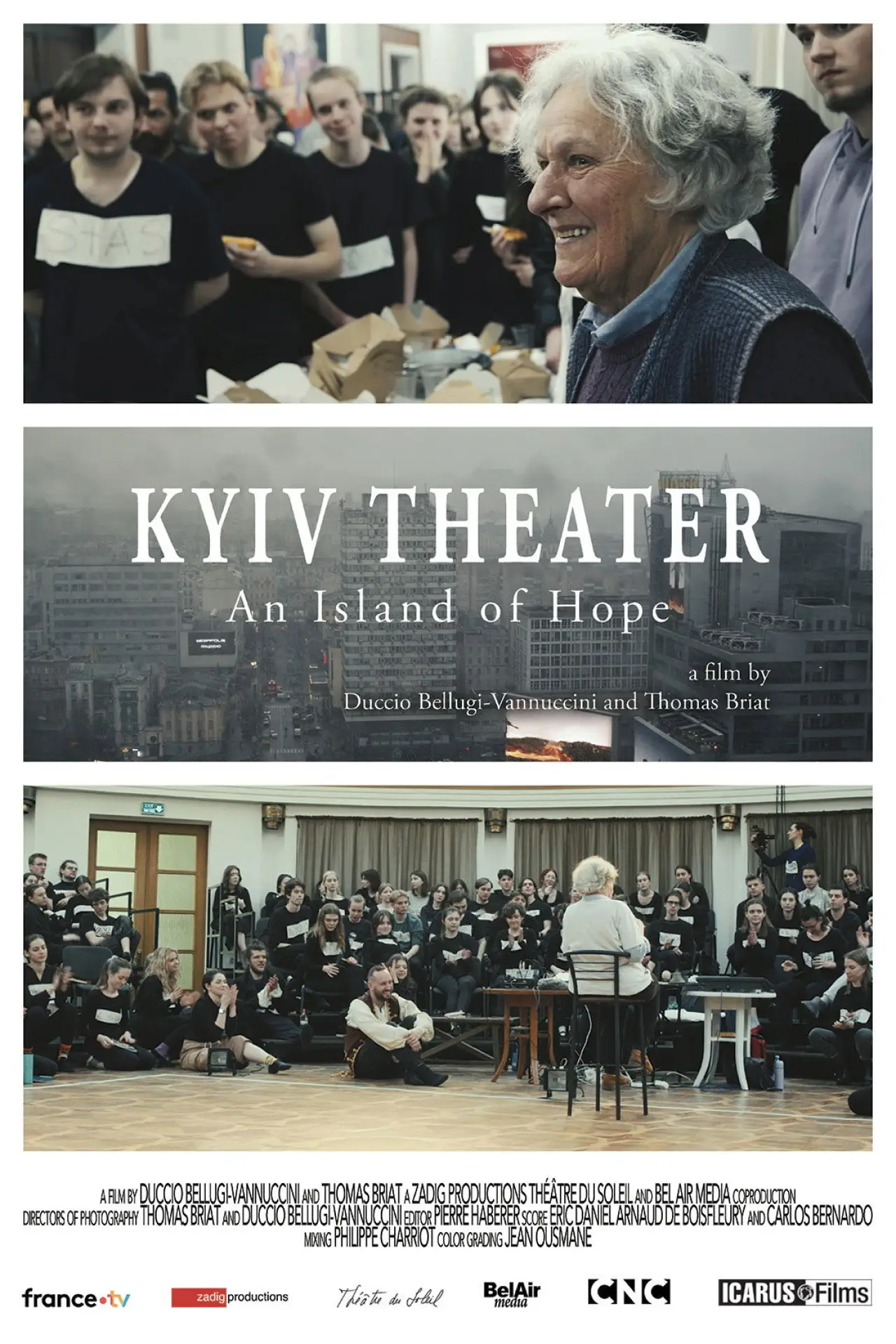 Plakat filmowy "Aux bords de la guerre, Ariane Mnouchkine et le Théâtre du Soleil à Kyiv"
