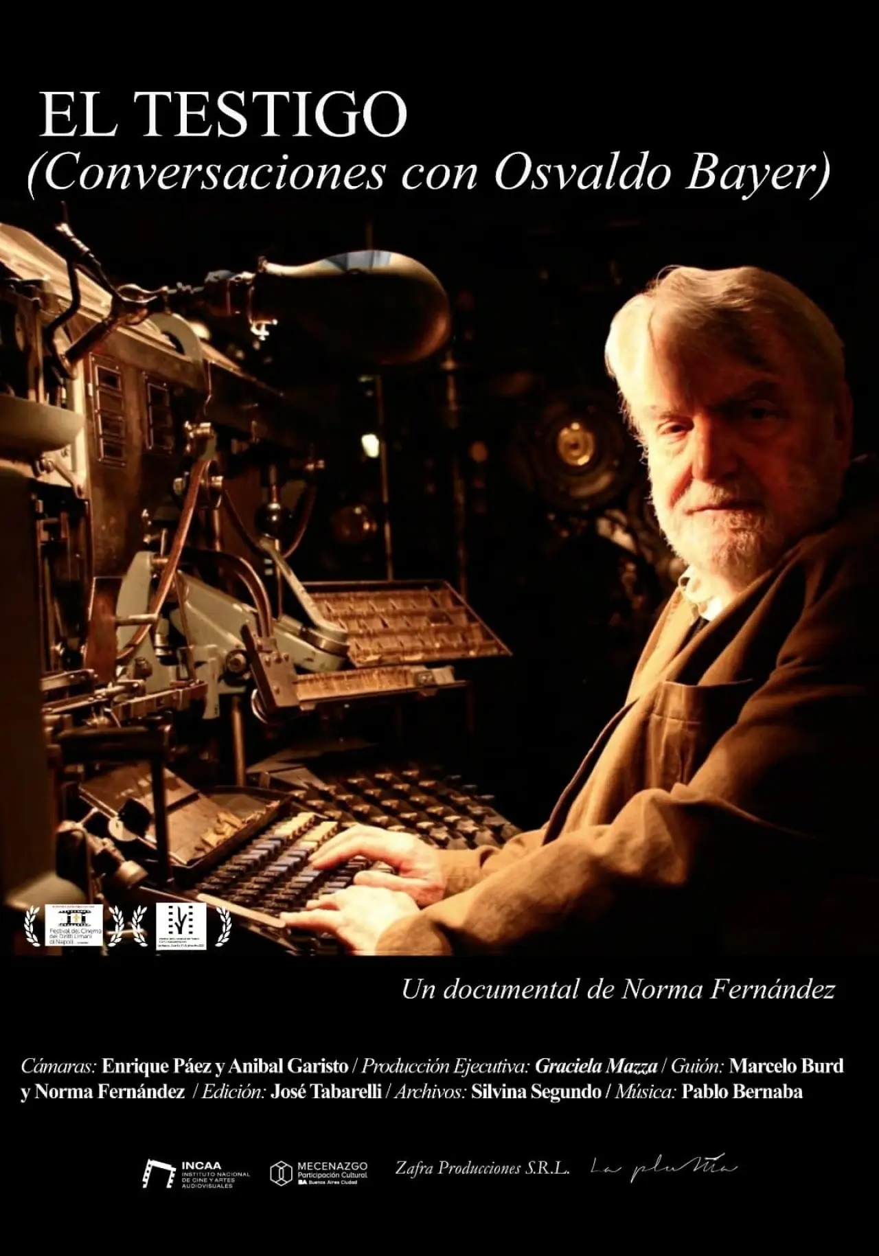 Plakat filmowy "El testigo (Conversaciones con Osvaldo Bayer)"