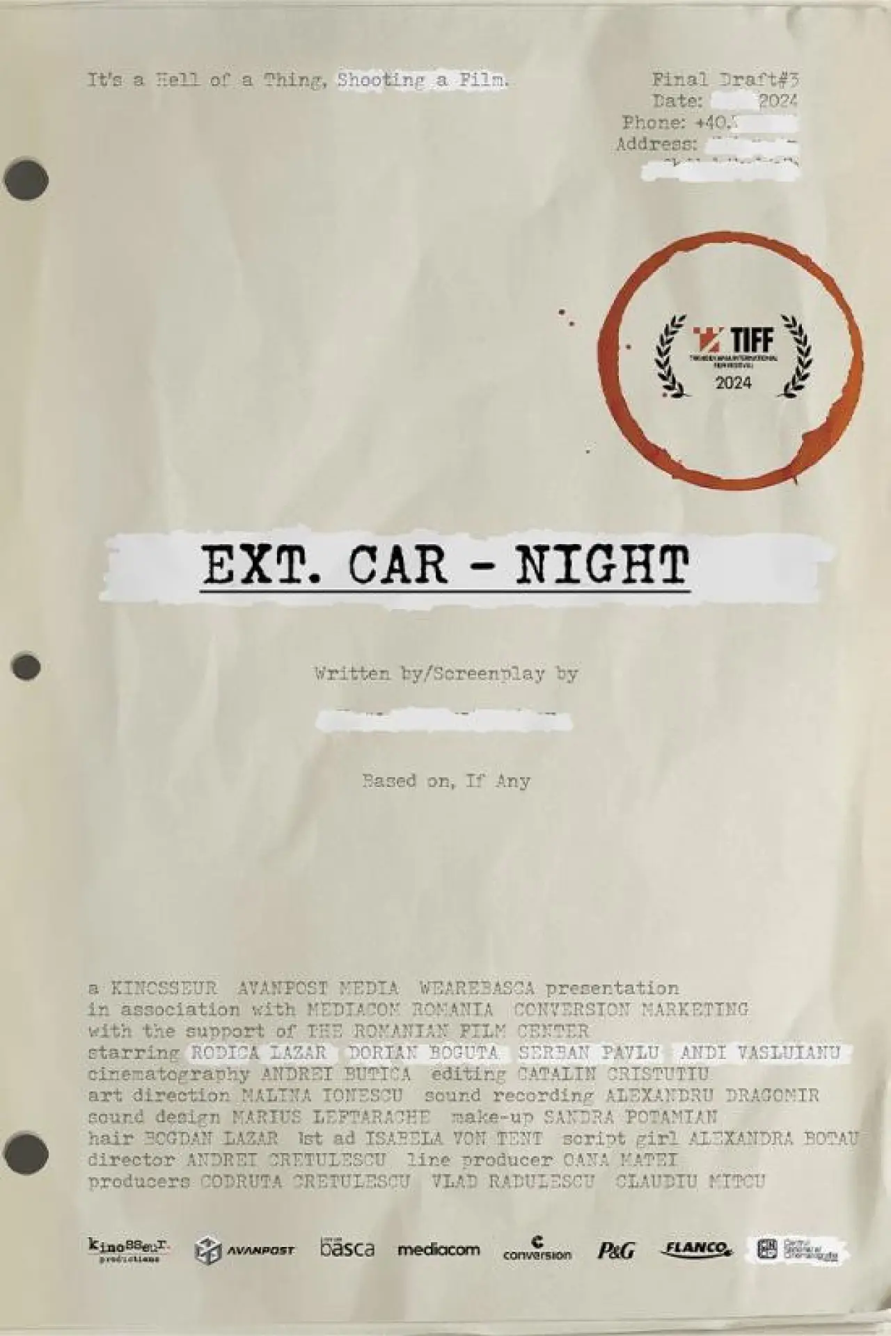 Plakat filmowy "Ext. Mașină. Noapte"