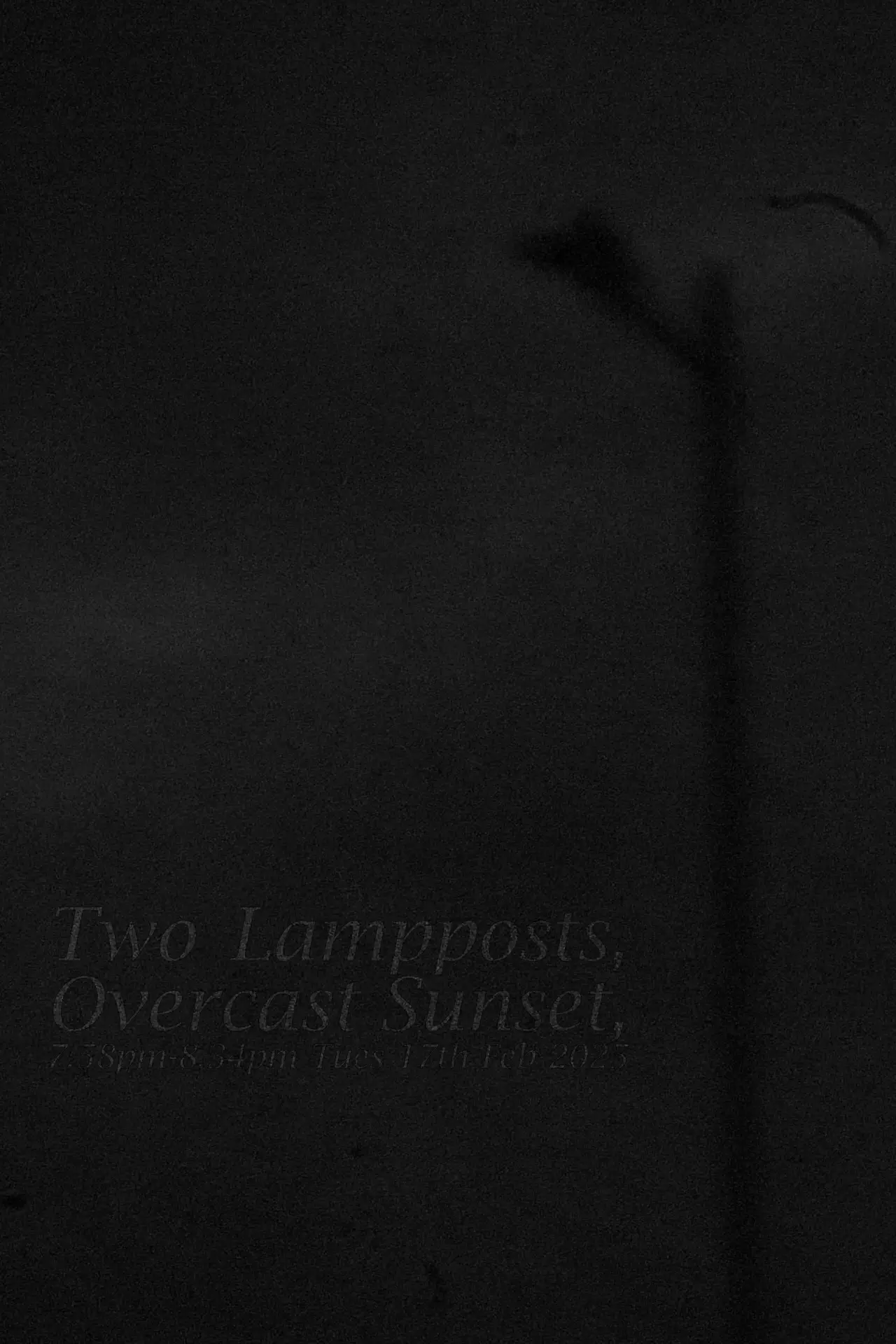Plakat filmowy "Two Lampposts, Overcast Sunset, 7.58pm-8.34pm Tues 17th Feb 2025"
