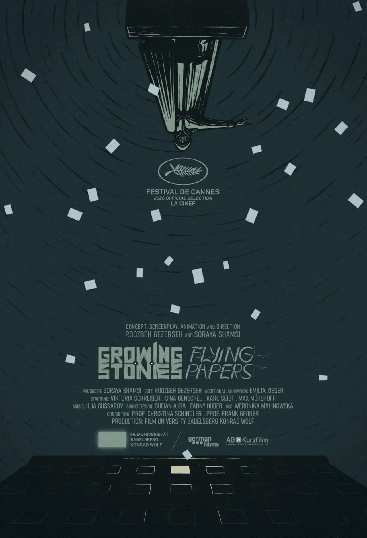 Plakat filmowy "Growing Stones, Flying Papers"