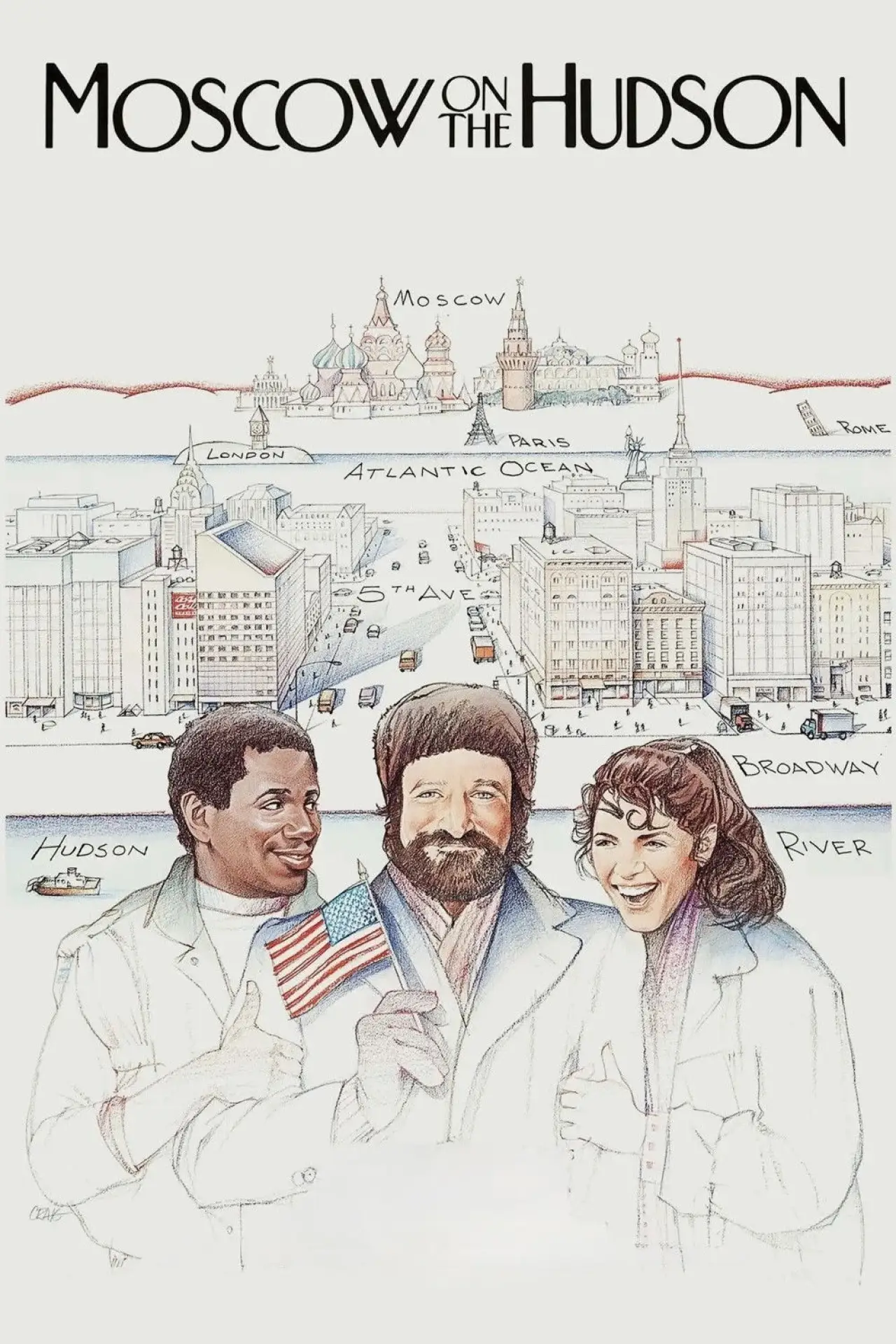 Plakat filmowy "Moskwa nad rzeką Hudson"