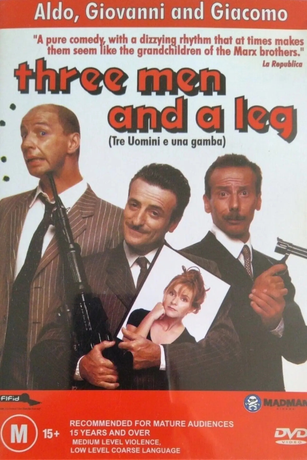 Plakat filmowy "Tre uomini e una gamba"
