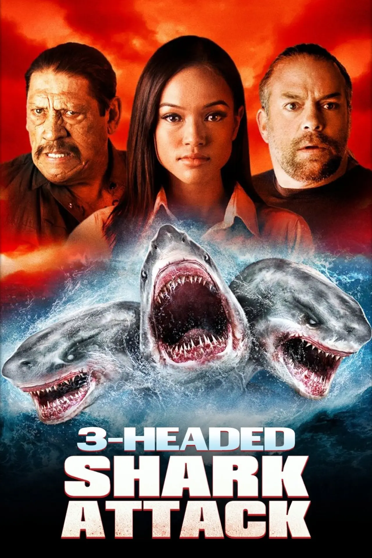 Plakat filmowy "Trójgłowy rekin atakuje"