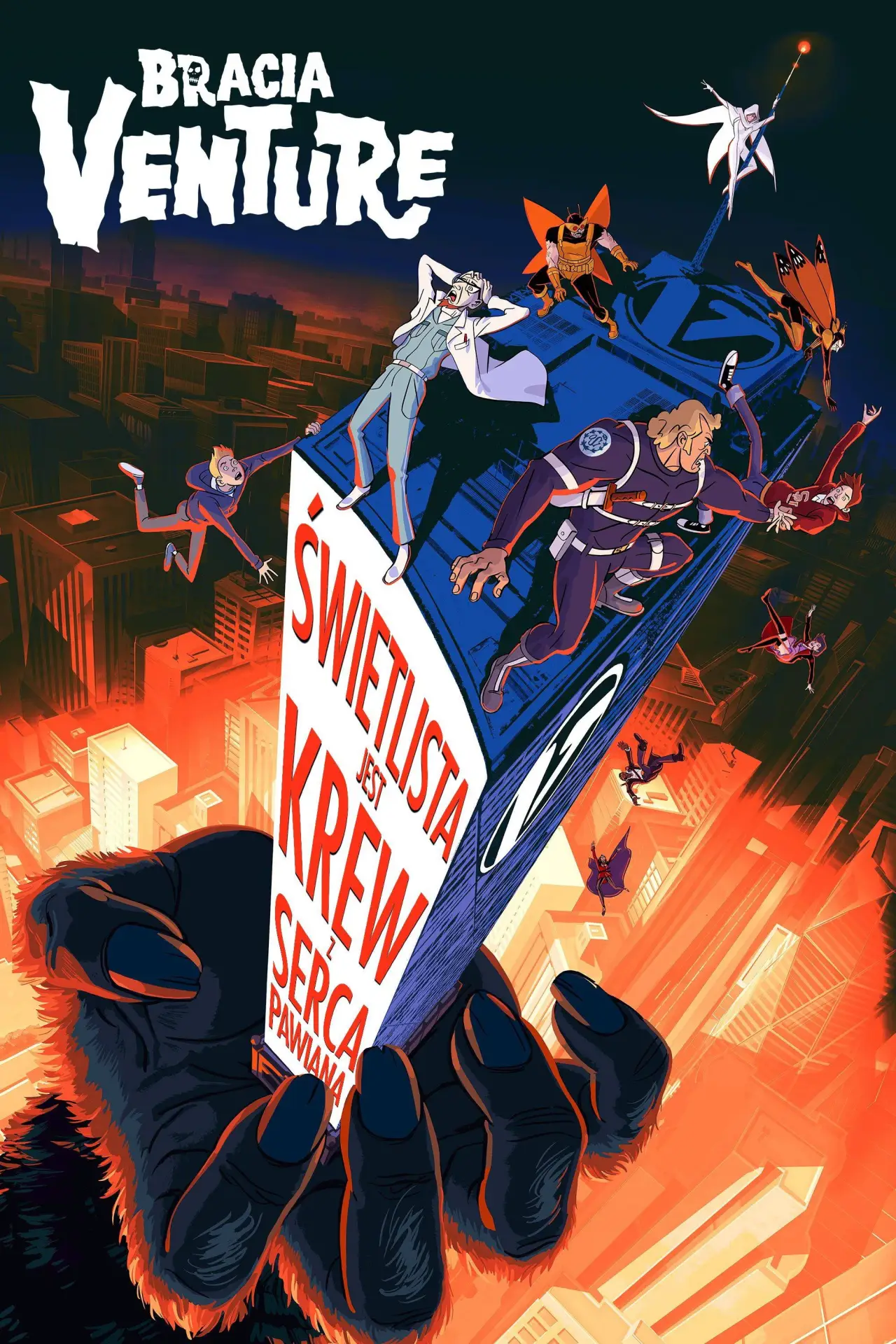 Plakat filmowy "Bracia Venture: Świetlista jest krew z serca pawiana"