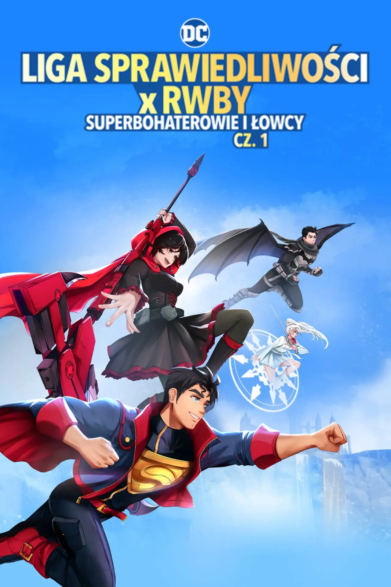 Plakat filmowy "Liga Sprawiedliwości x RWBY: Superbohaterowie i Łowcy, cz. 1"