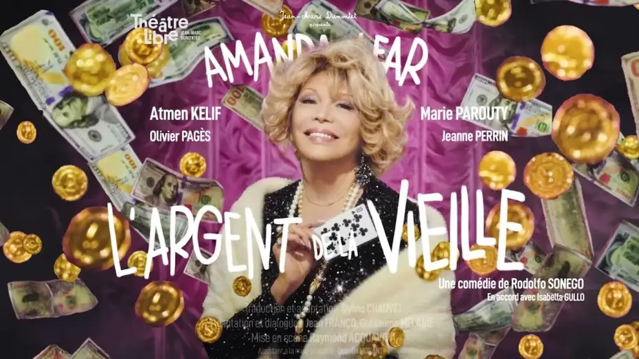Wideo do filmu L'argent de la vieille — L'ARGENT DE LA VIEILLE avec Amanda Lear - BANDE ANNONCE OFFICIELLE - Théâtre Libre 2024