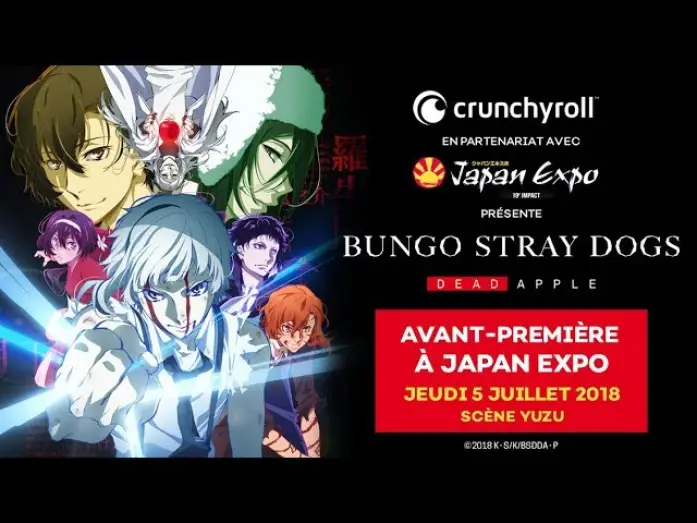 Wideo do filmu 文豪ストレイドッグス DEAD APPLE — Bungô Stray Dogs - DEAD APPLE - en avant-première à Japan Expo