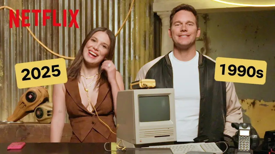 Wideo do filmu The Electric State — Chris Pratt Tests Millie Bobby Brown's Knowledge on 90s Tech