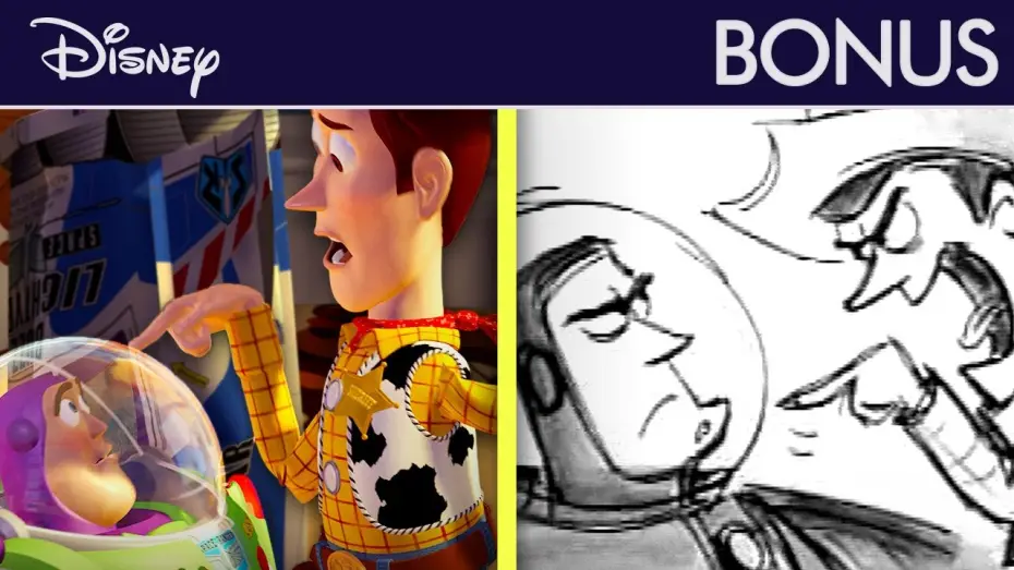 Wideo do filmu Toy Story — Toy Story Côte à Côte | Scène « Tomber avec panache » | Storyboards vs Film
