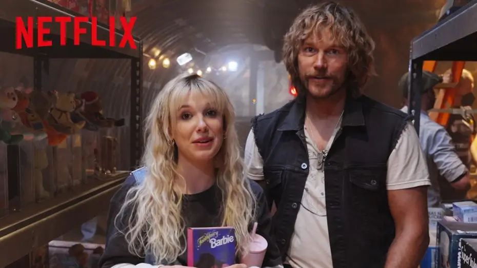 Wideo do filmu The Electric State — Millie Bobby Brown and Chris Pratt Tour The Electric State Set