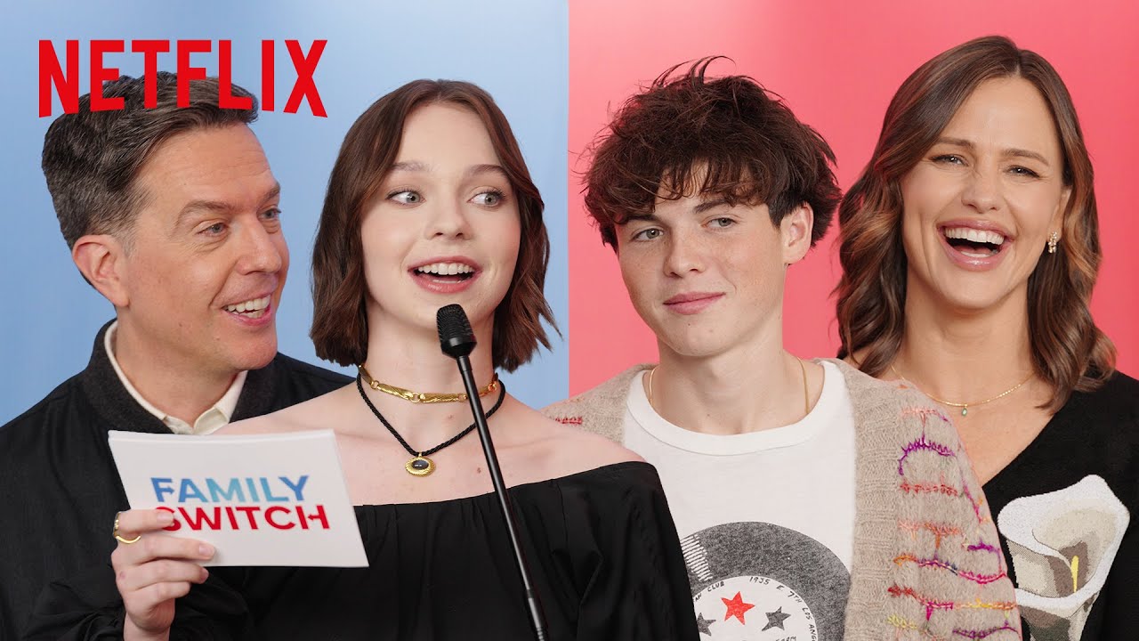 Wideo do filmu Rodzinne zamiany — Emma Myers, Brady Noon, Jennifer Garner, and Ed Helms Face Off for Trivia