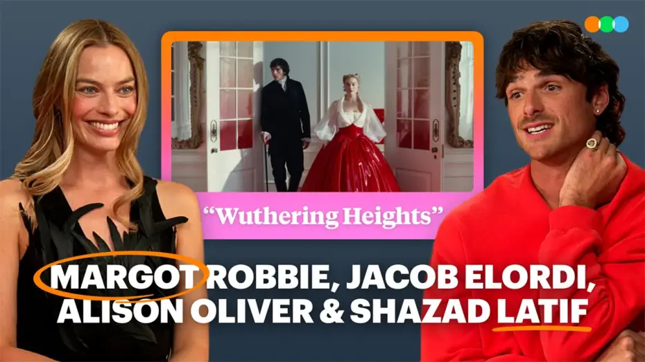 Wideo do filmu Wichrowe wzgórza — Margot Robbie, Jacob Elordi, Alison Oliver and Shazad Latif on What Movies Make Them Cry (and Sweat)