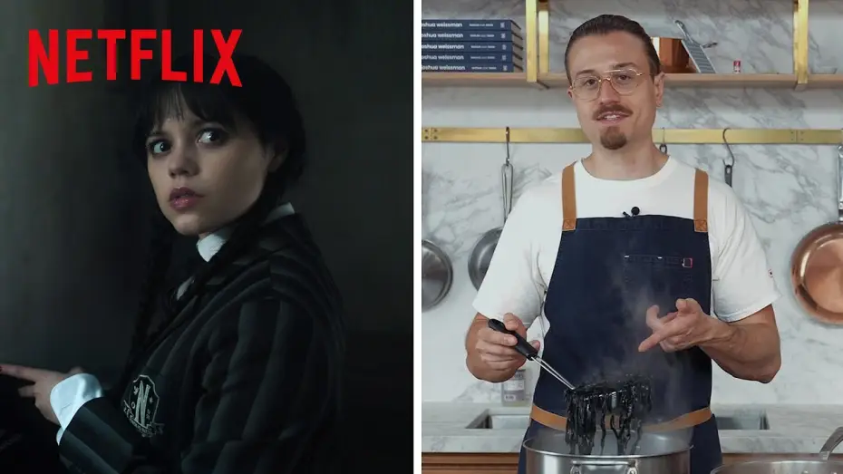 Wideo do serialu Wednesday — Josh Weissman makes a Squid Ink Pasta for Wednesday Addams - Season 2