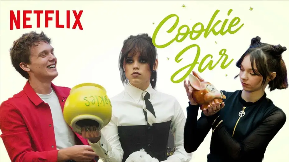 Wideo do serialu Wednesday — Jenna Ortega, Emma Myers, and Hunter Doohan Answer To a Nosy Cookie Jar