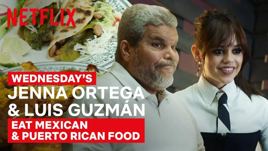 Wideo do serialu Wednesday — Wednesday's Jenna Ortega & Luis Guzmán Eat Mexican & Puerto Rican Food