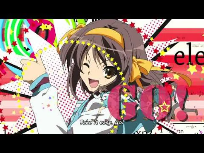 Видео к сериалу Melancholia Haruhi Suzumiyi — Opening 2 | Super Driver - Aya Hirano [Subtitled]