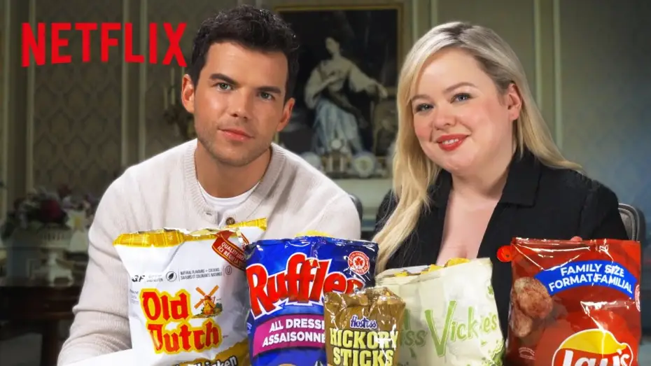 Wideo do serialu Bridgertonowie — Luke Newton and Nicola Coughlan Taste Test Canadian Chips | Bridgerton | Netflix