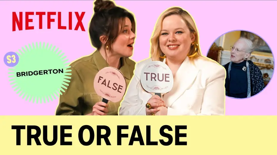 Wideo do serialu Bridgertonowie — The cast of Bridgerton S3 plays True or False: Queen Margrethe II of Denmark Edition