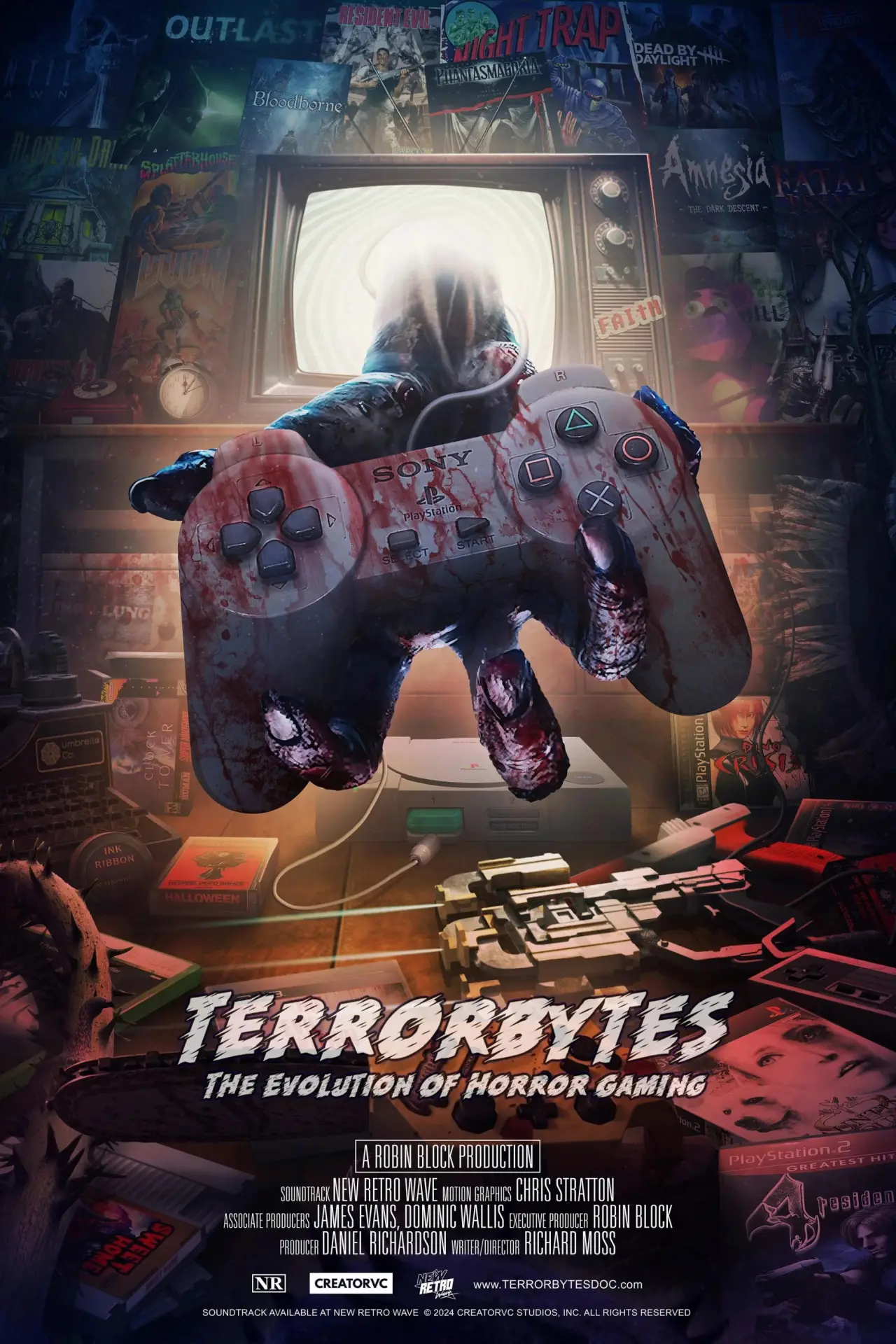 Plakat serialu "TerrorBytes: Ewolucja horrorów w grach"