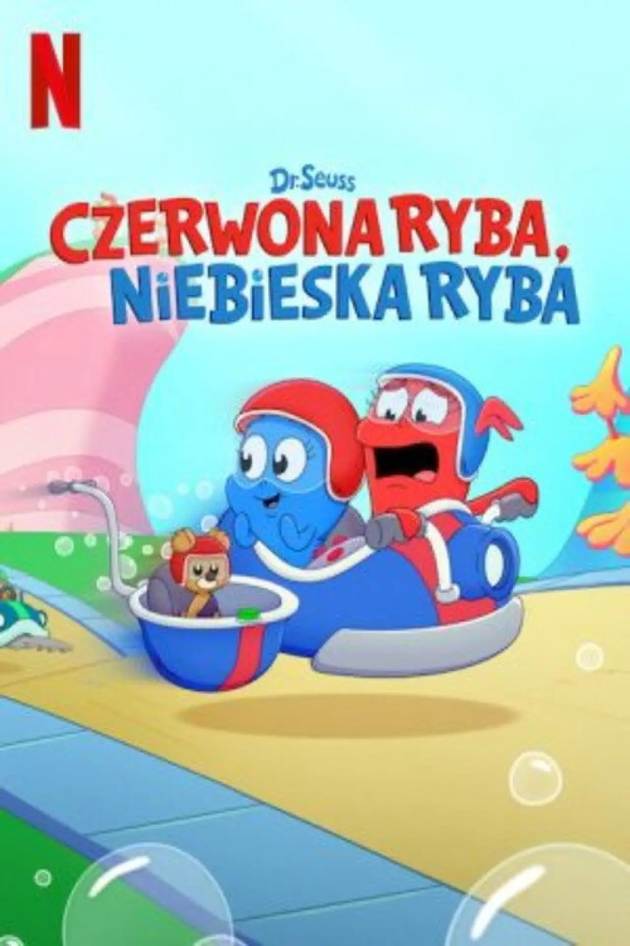 Plakat serialu "Dr. Seuss: Czerwona ryba, niebieska ryba"