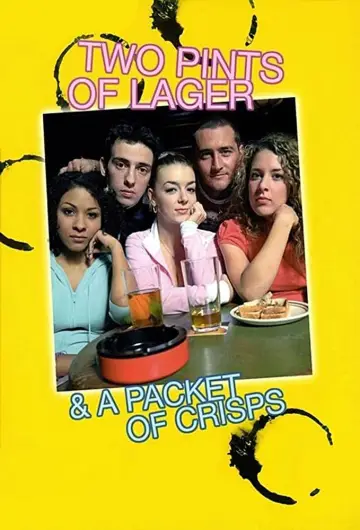 Dwa pinty lagera i paczka chipsów plakat